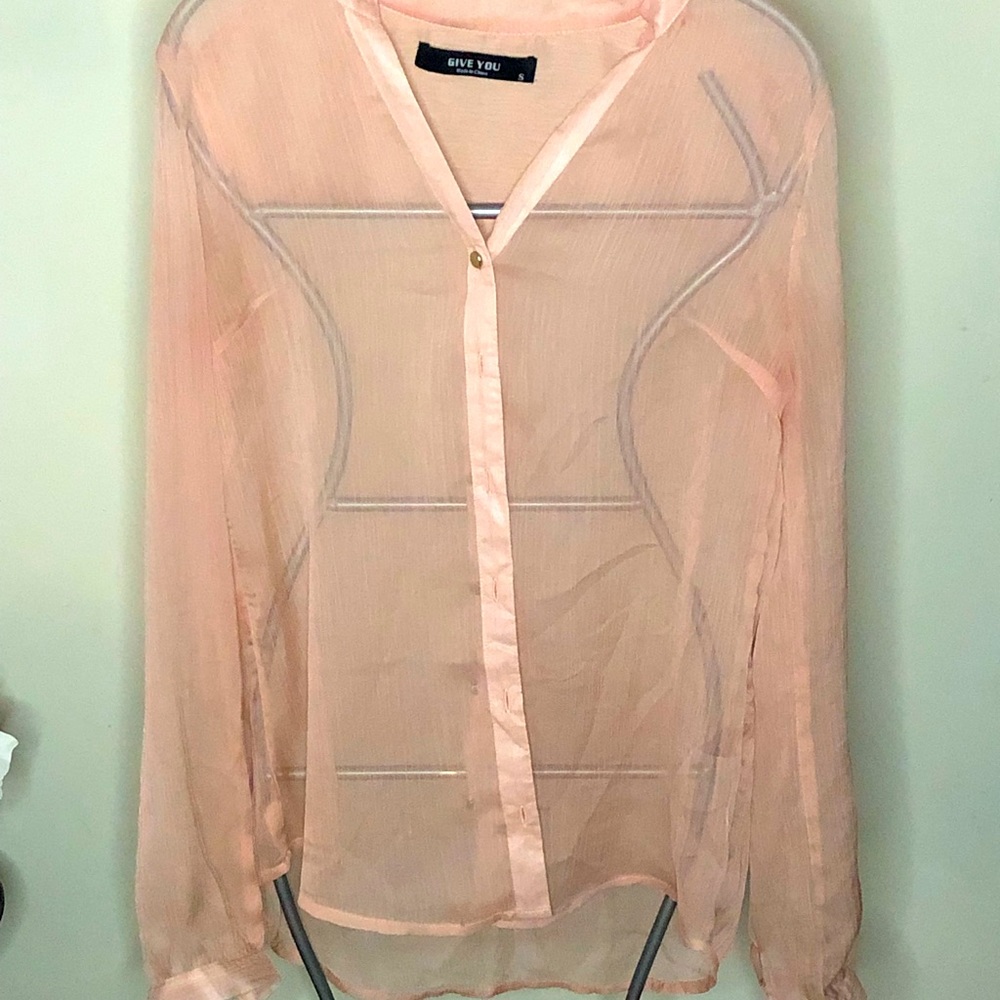 Baby pink sheer button up top. Light and loose. Size small. Never worn
